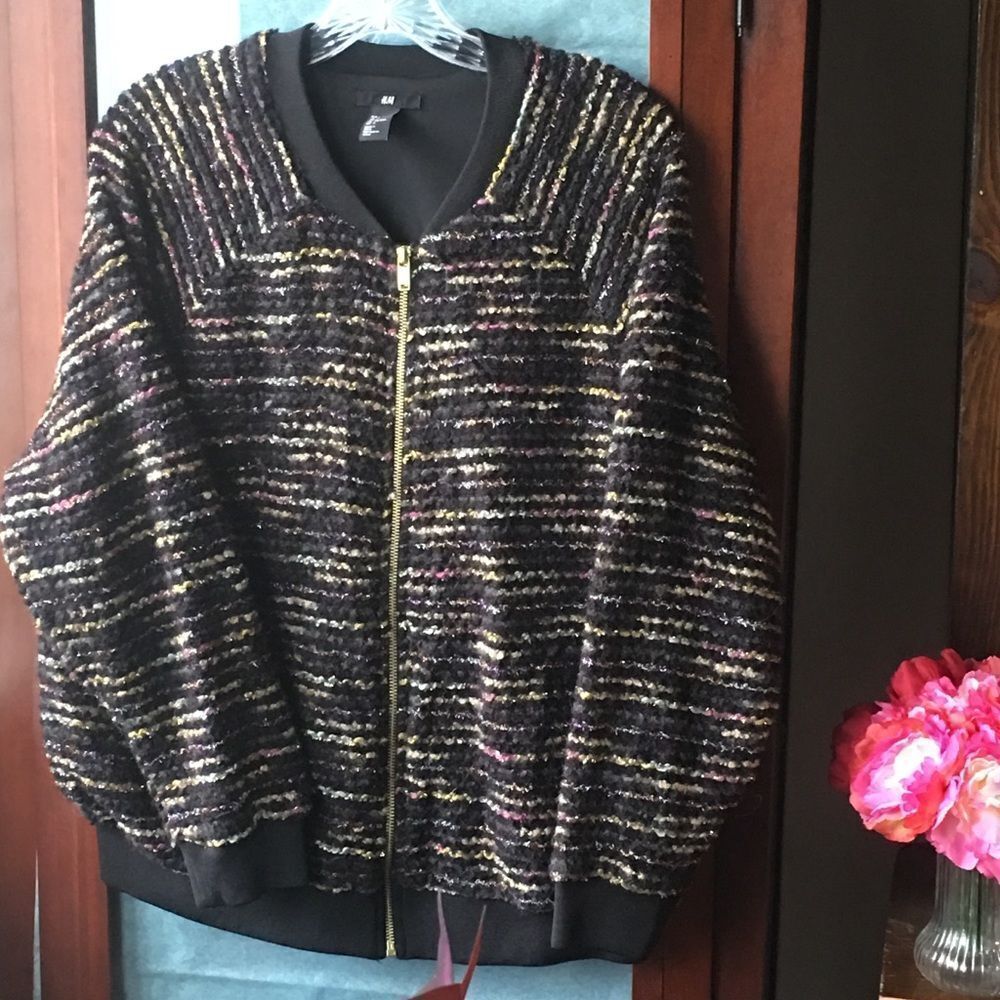 H&M Bomber Multicolor Metallic Gold Zipper